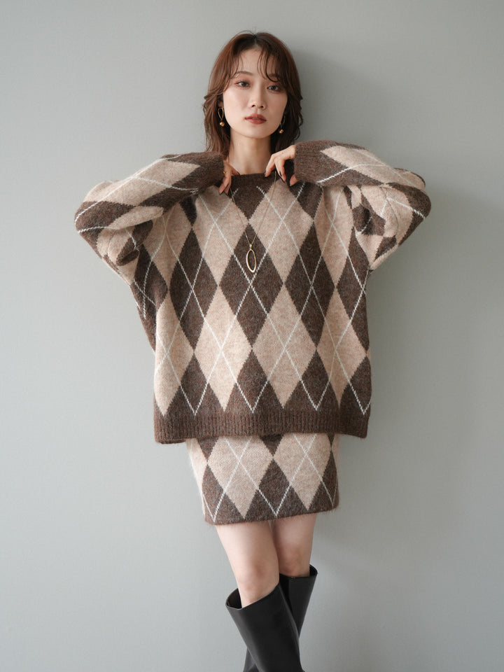 [SET]アーガイル柄ニットプルオーバー＆ミニスカート