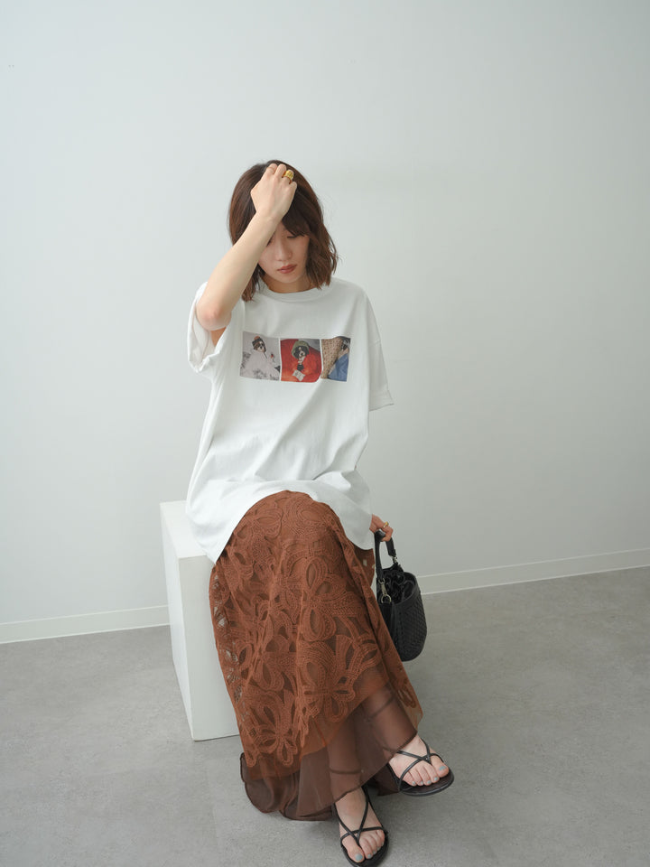 [SET]スリードッグフォトボックスTEE+フラワーレースレイヤードスカート(2set)