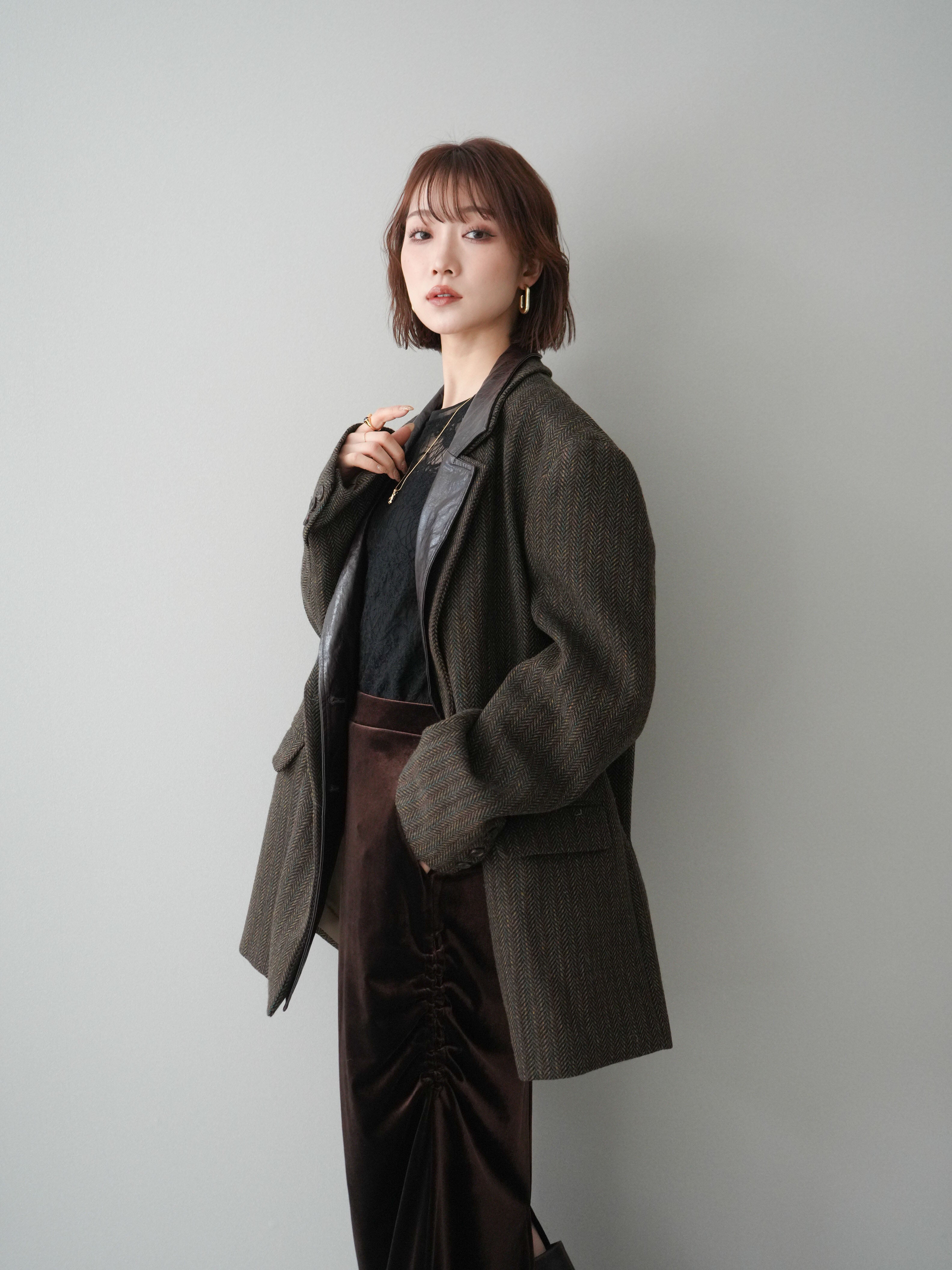 予約]レイヤードデザインツイードテーラードジャケット/brown – Lumier