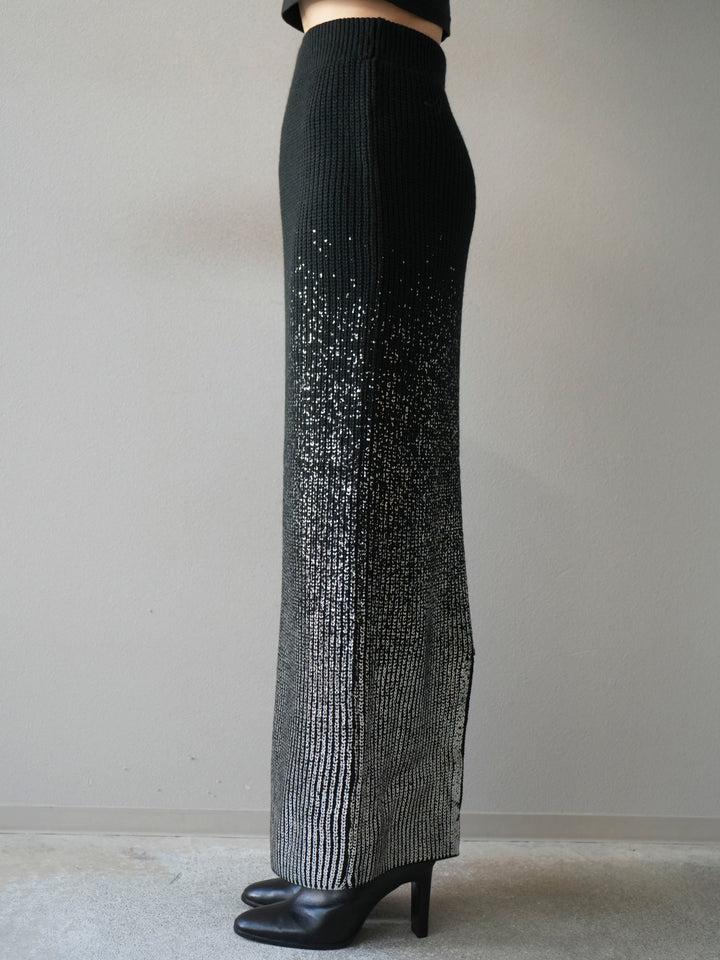 [予約]箔プリントニットタイトスカート/black