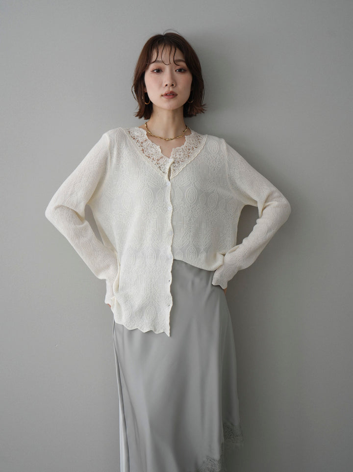 [SET]レースネックジャガードニットカーディガン+選べるアクセセット(2set)