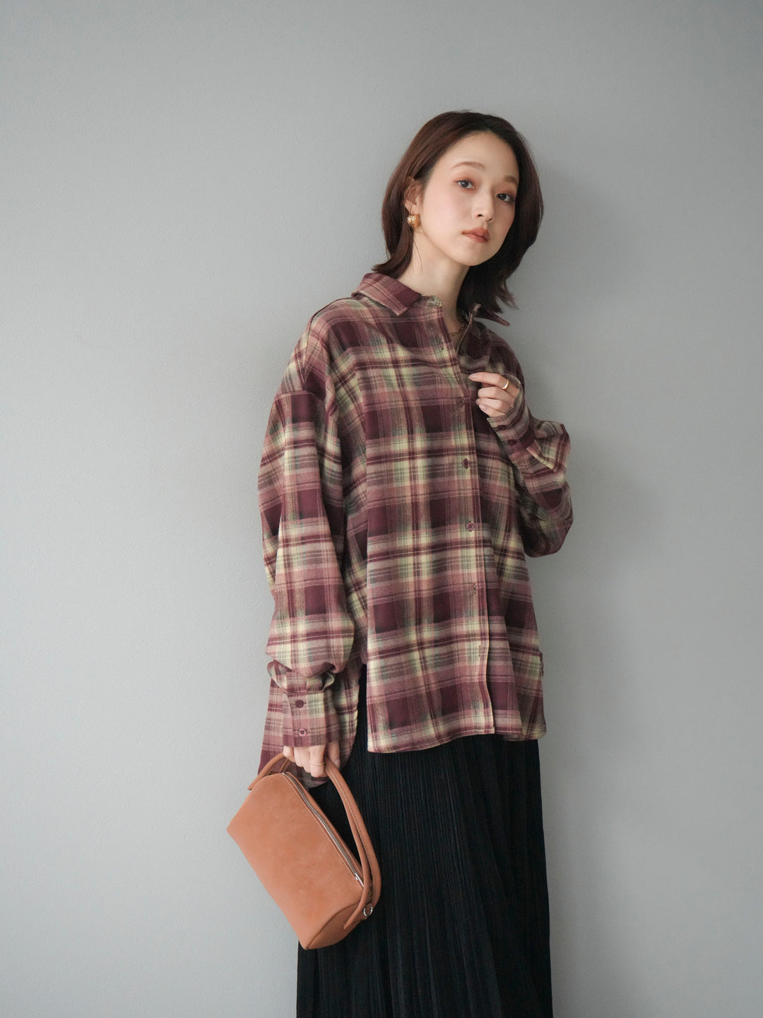 [予約]マルチウェイチェックシャツ/bordeauxbeige
