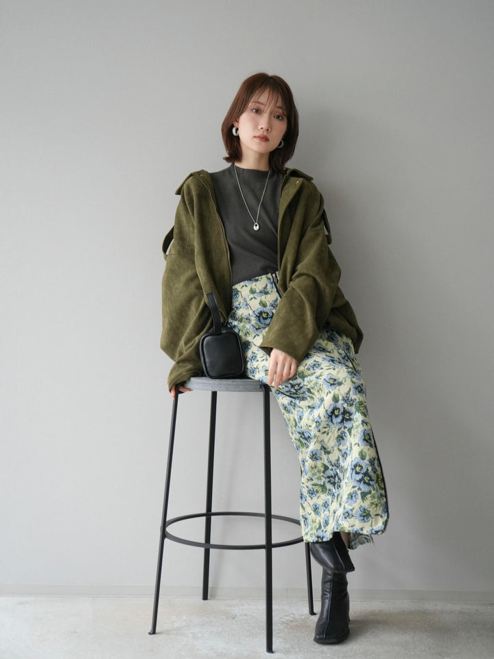 [套裝] 麂皮外套 + 小領法式針織上衣 + 哥布蘭前拉鍊緊身裙（3 套）