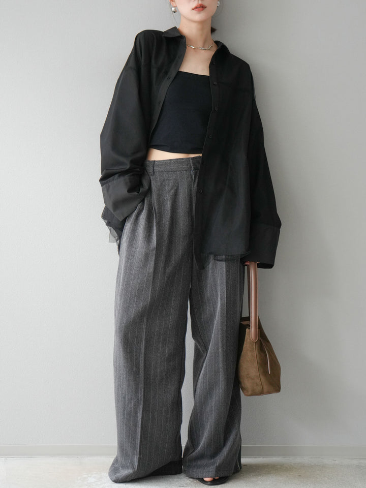 [予約]サイドラインストライプワイドパンツ/チャコール