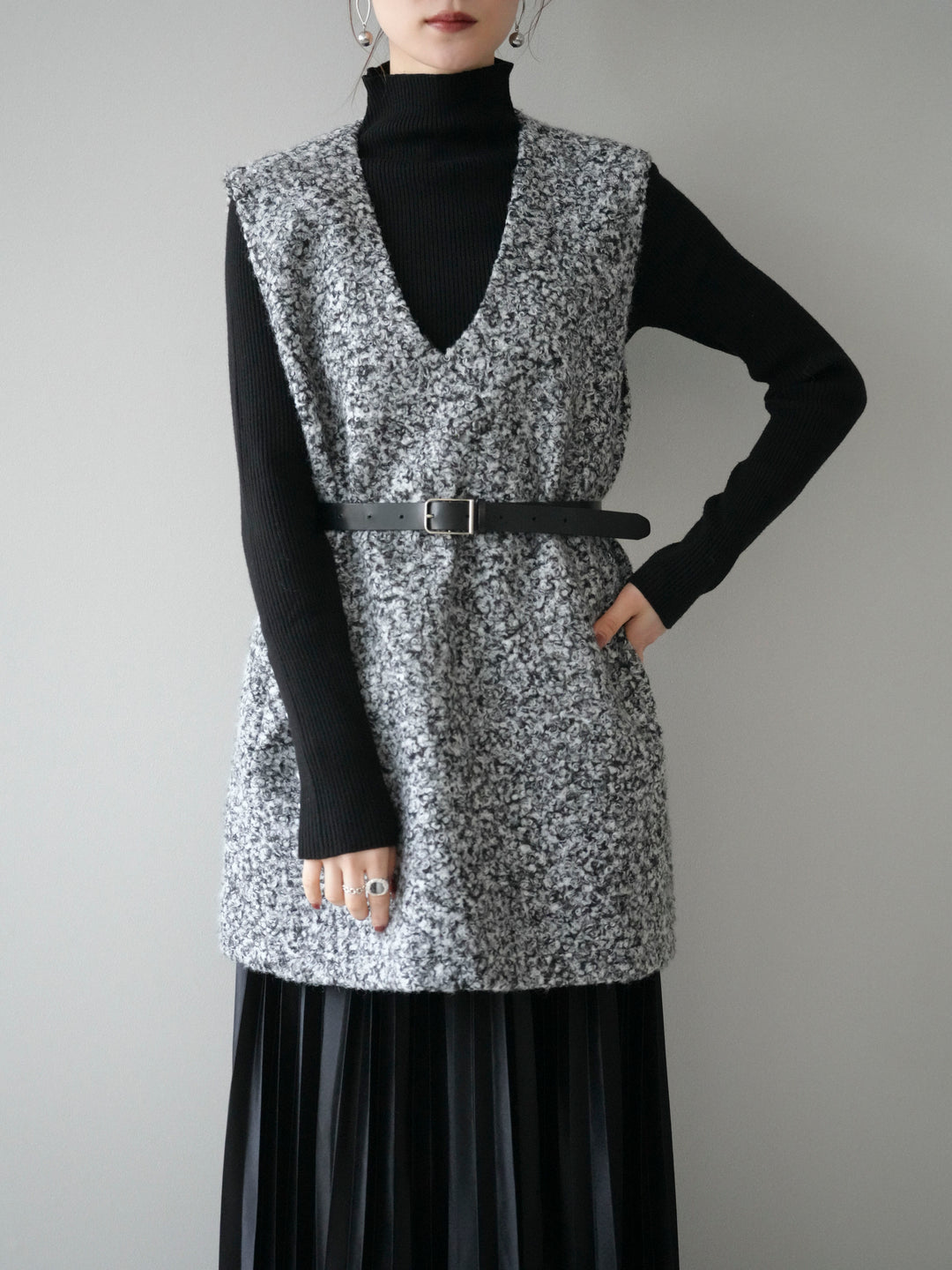 [予約]ミックスループヤーンニットミニワンピース/gray