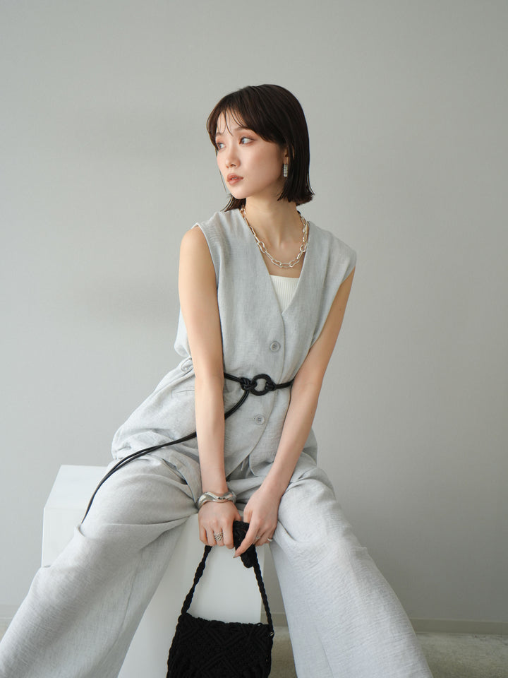 [SET]ベルト付リネンタッチベスト＆ワイドパンツSET UP(2set)