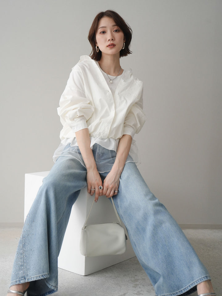 [予約]裾チュールノースリーブカットソー＆シャツドッキングトップス/white