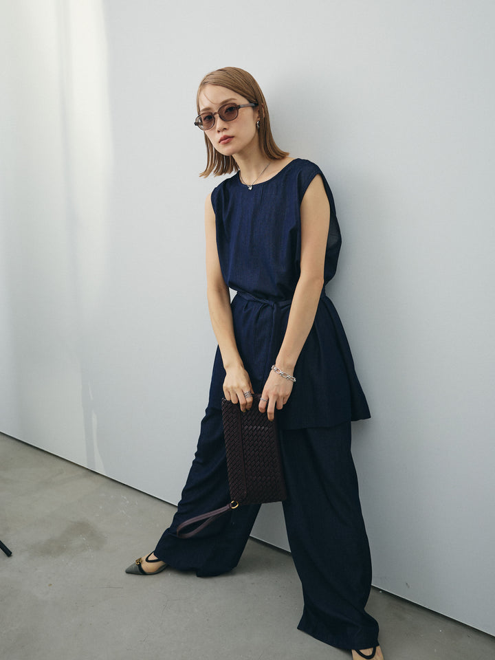 [SET]テンセルデニムノースリーブ＆ワイドパンツSET UP (2set)