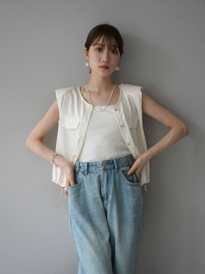 [Pre-order] Satin Drawstring Sleeveless Blouse/Ivory