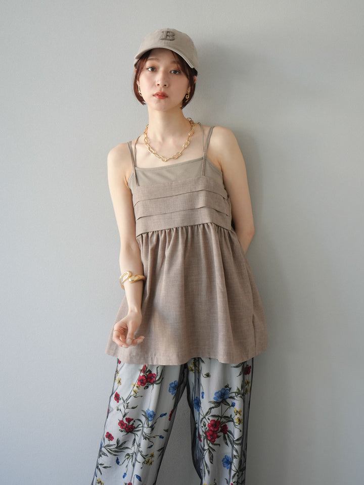 [訂位] 仿亞麻緊身設計吊帶背心/灰褐色