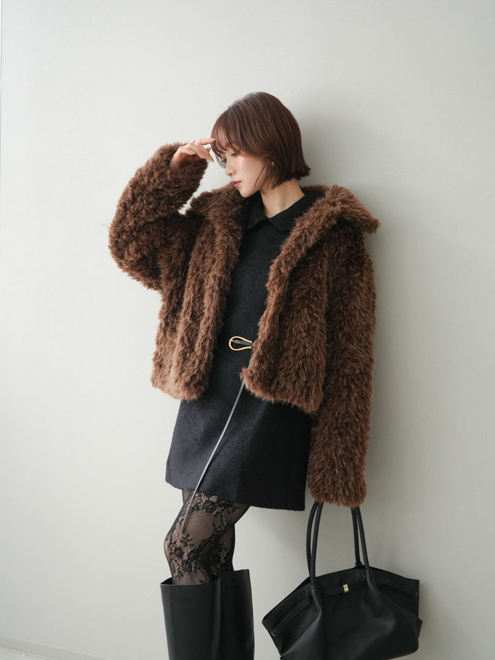 [SET]襟付きブークレミニワンピース+選べるアクセセット(2set)