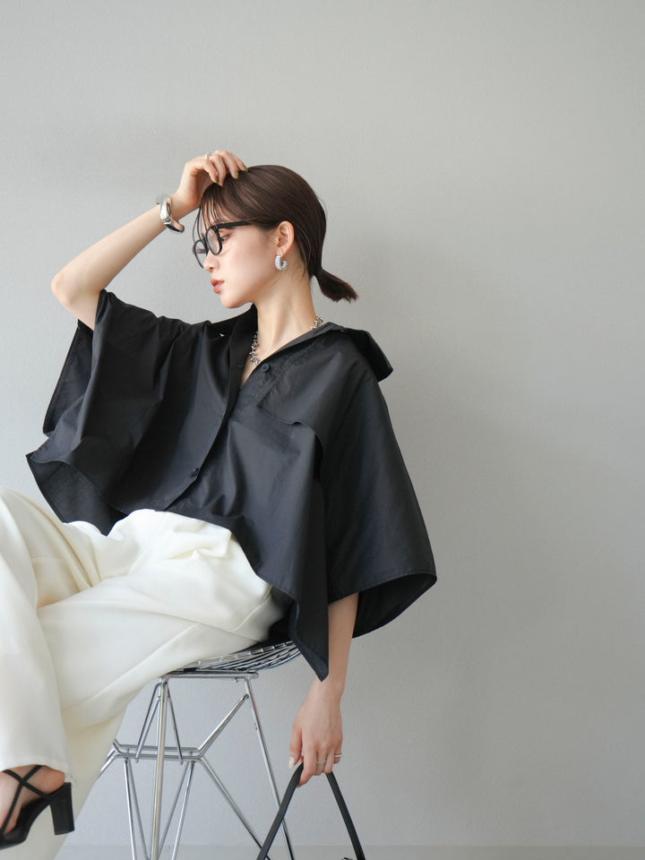 [SET]ポンチョショートシャツ+リネンライクイージーワイドパンツ(2set)