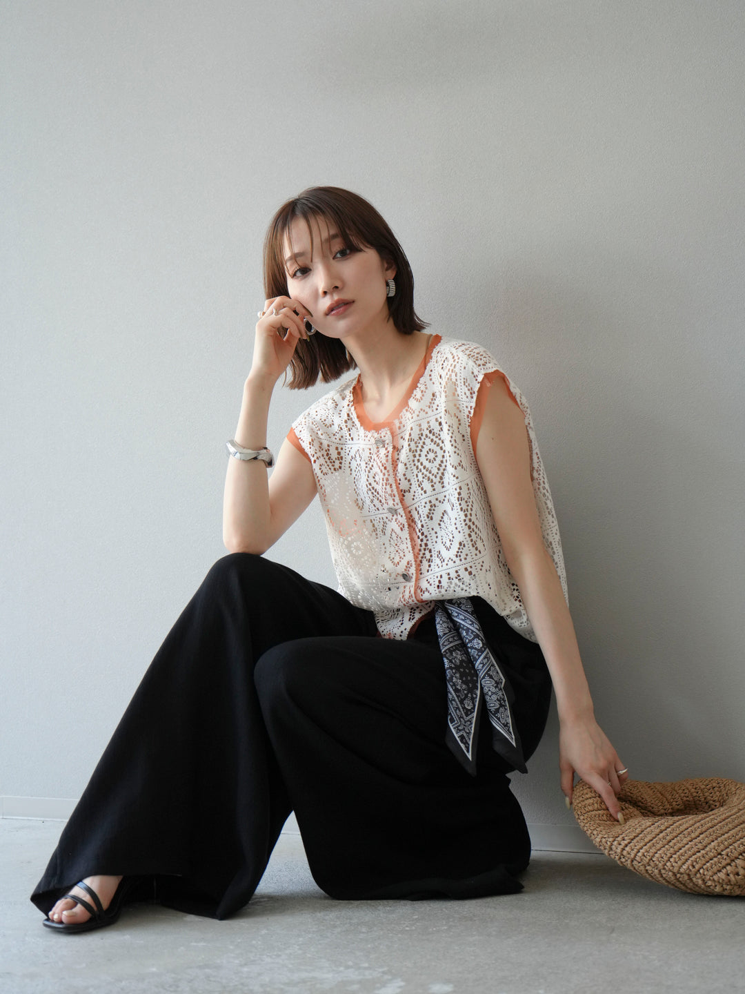 [予約]ブロックレースベスト/アイボリー