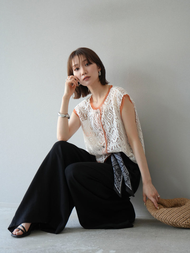 [予約]ブロックレースベスト/アイボリー