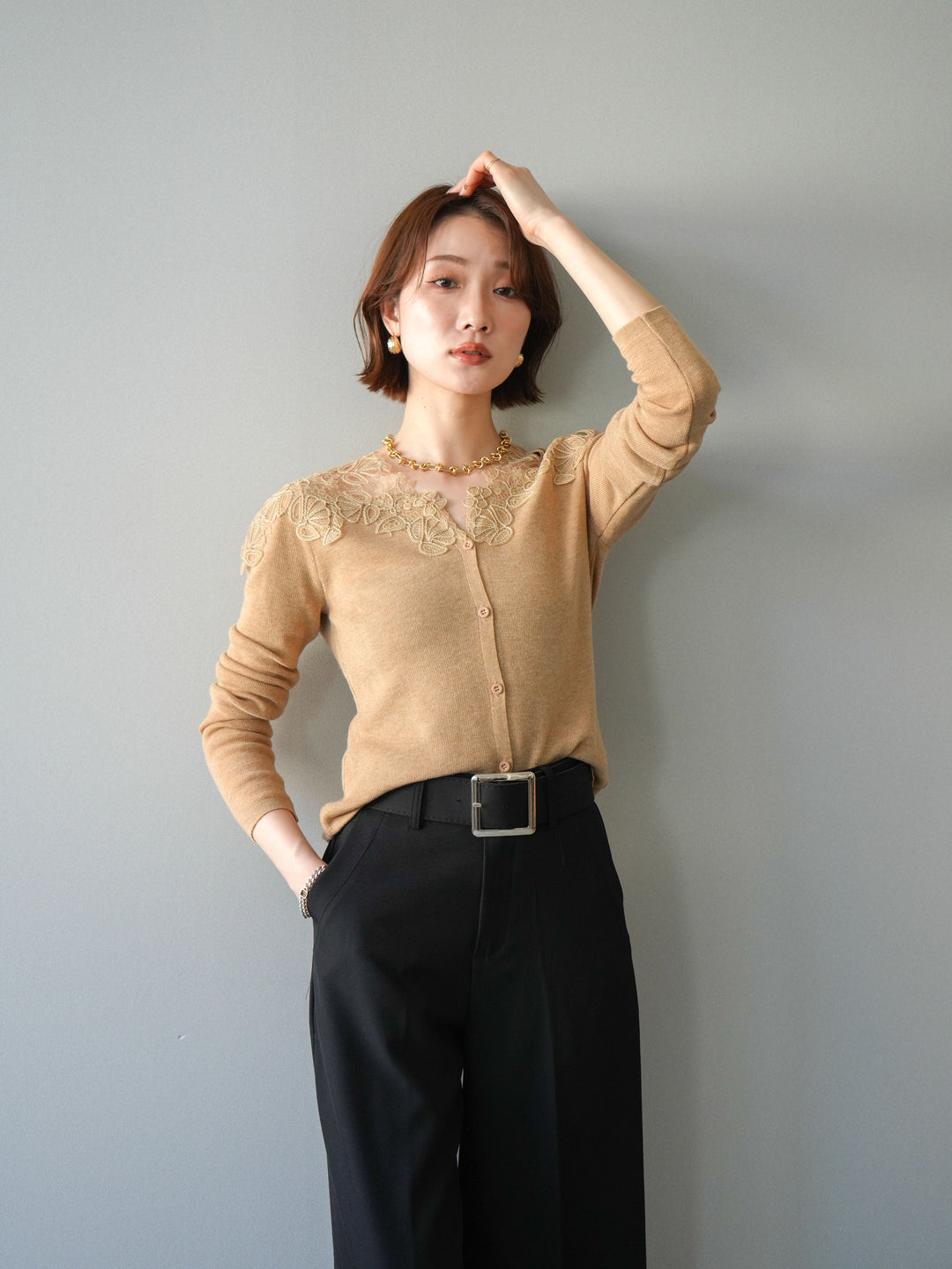 [SET]ショルダーレースニットカーディガン+ショルダーレースニットカーディガン(2set)