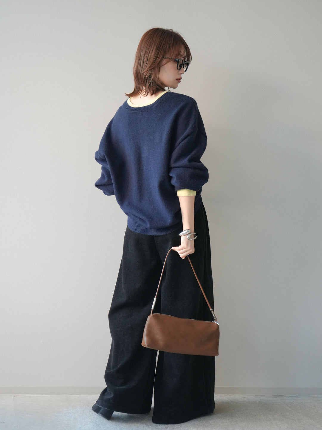 [予約]ベルトデザインループコールテンワイドパンツ(ベルト付き)/black