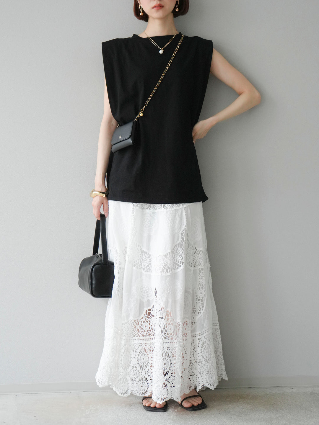 [予約]ショルダータックフレンチスリーブプルオーバー/ブラック