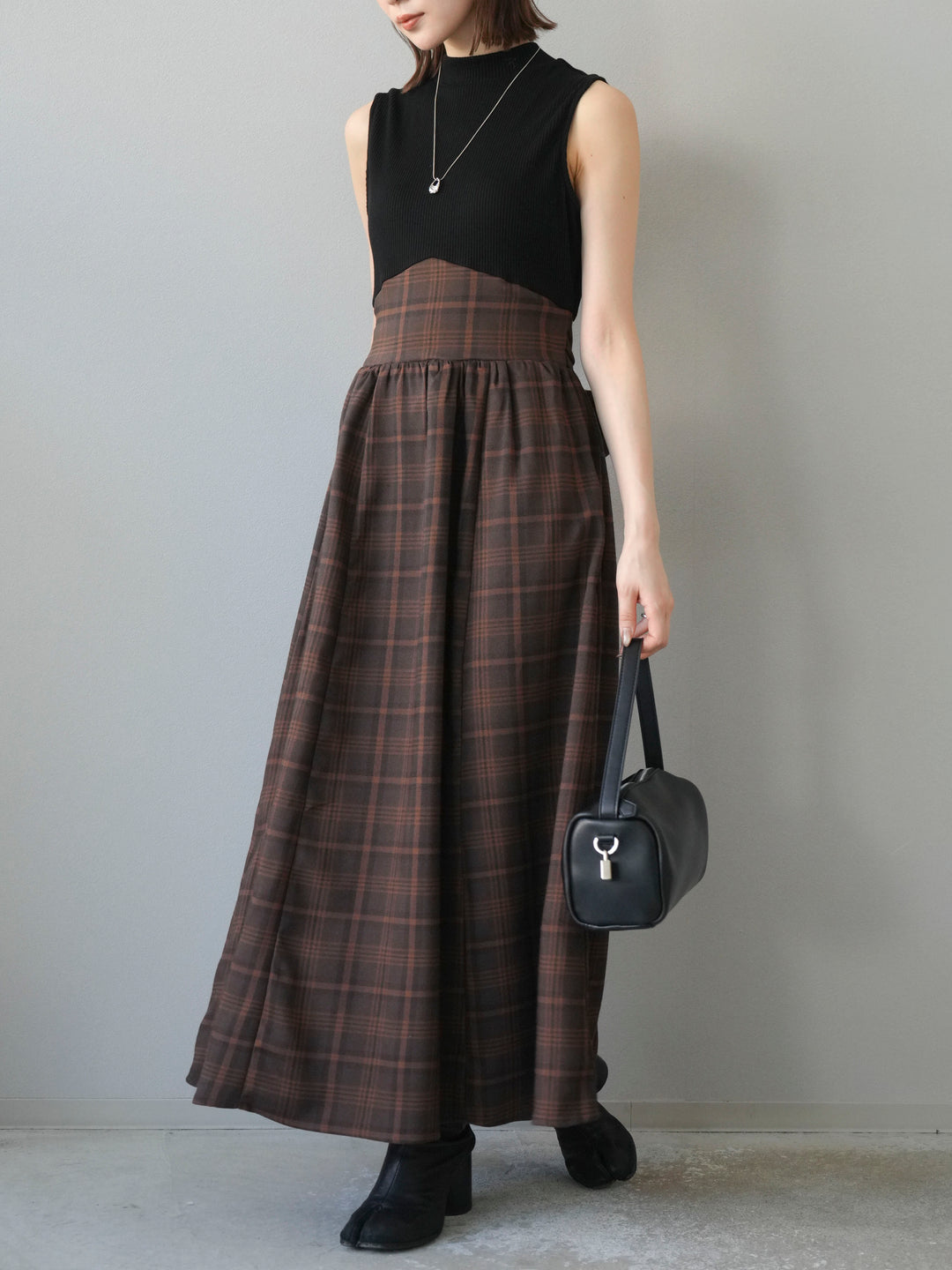 [SET]テレコ×チェックドッキングノースリワンピース+選べるアクセセット(2set)