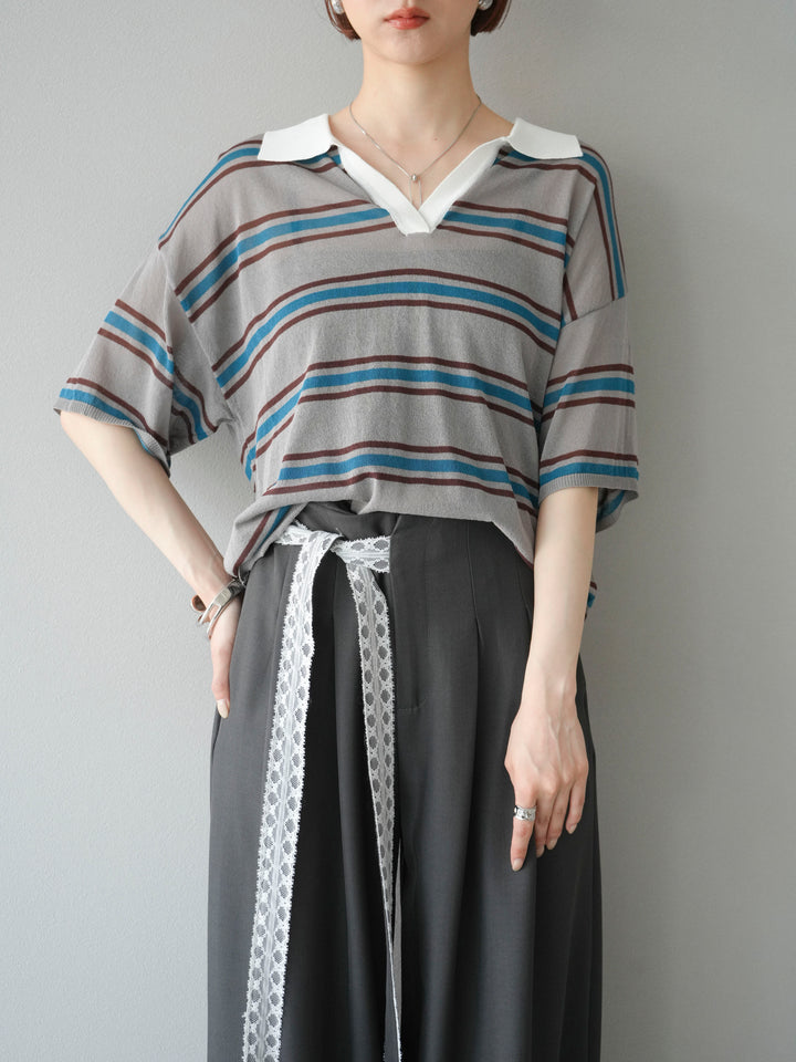 [予約]シアーポロニットプルオーバー/グレーボーダー