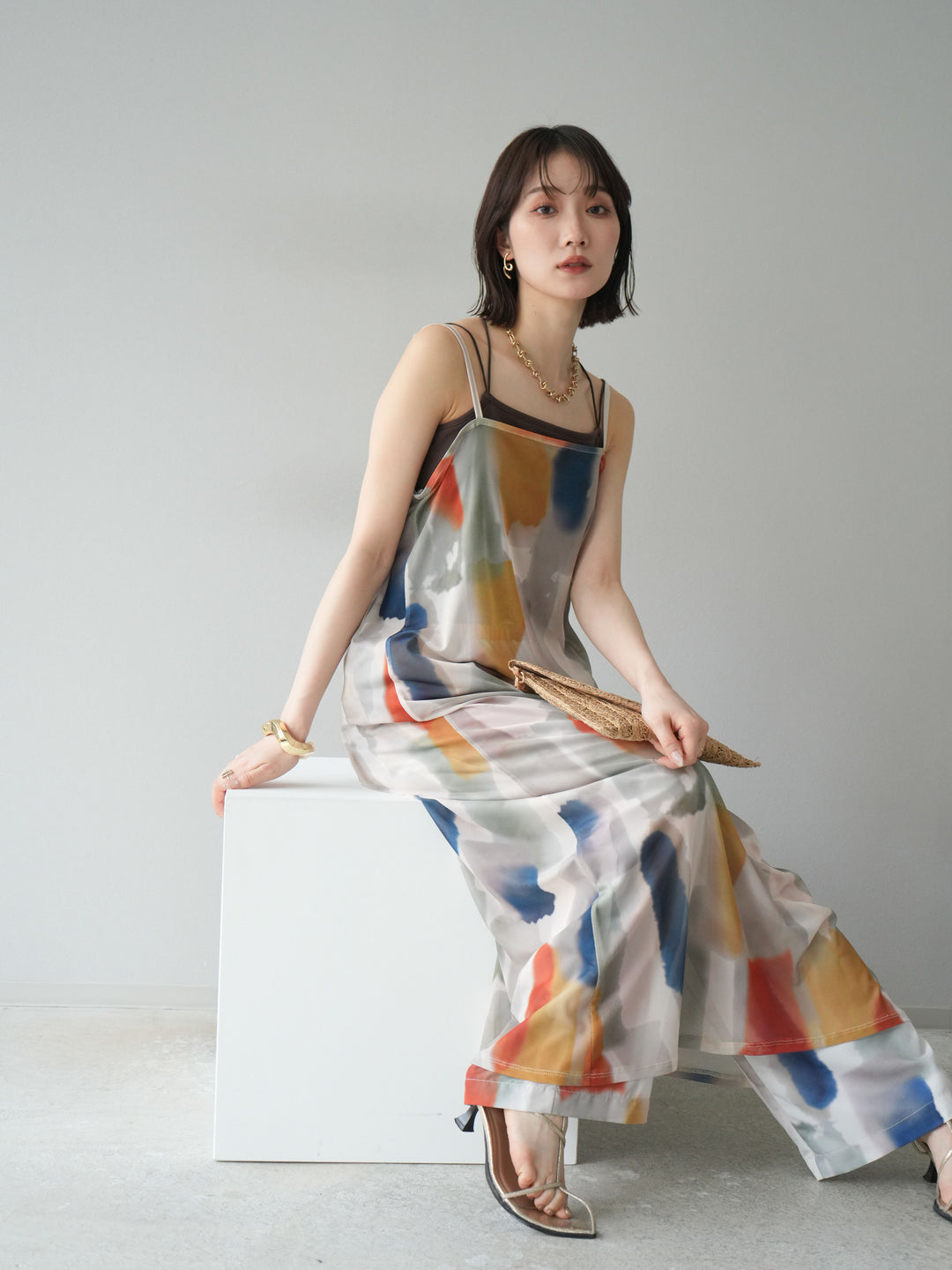 [予約]水彩アートシアーキャミワンピース/オフホワイト