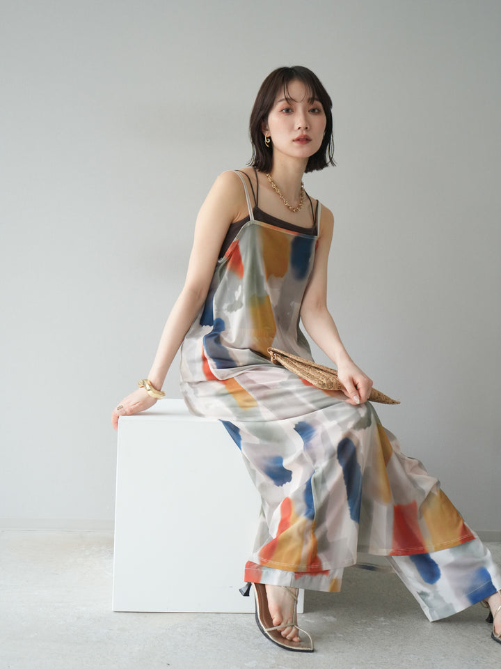 [予約]水彩アートシアーキャミワンピース/オフホワイト