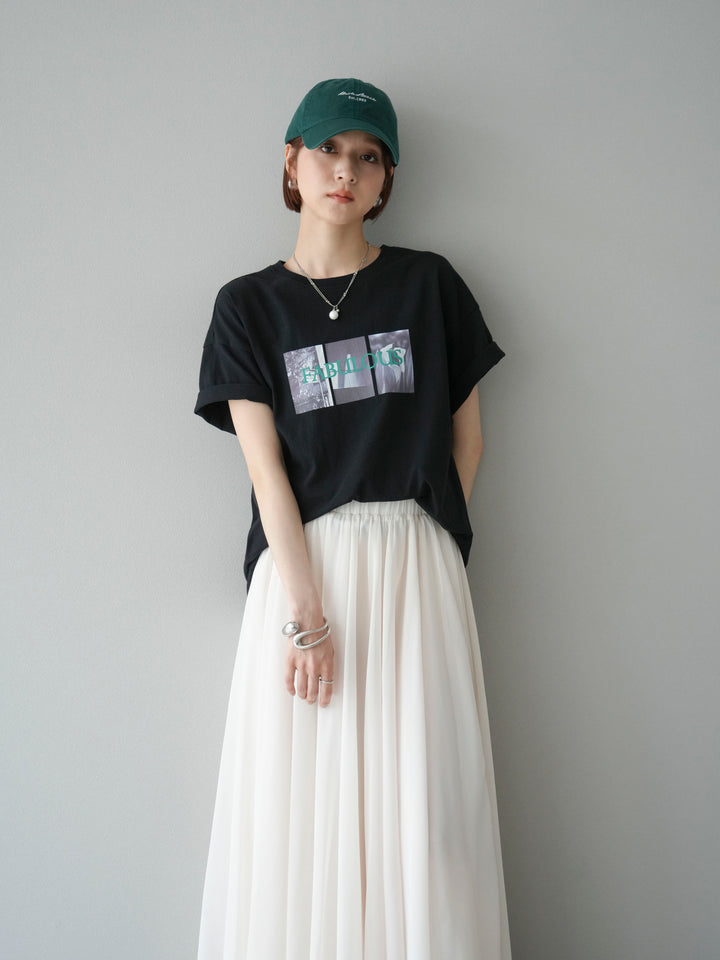 [SET]ネオンロゴコラージュフォトプリントオーバーTシャツ+シフォンフレアスカート(2set)