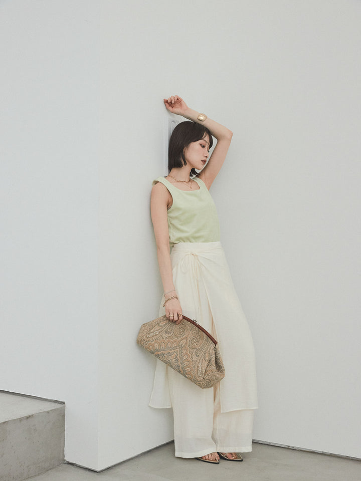 [予約]ワッシャーサテンレイヤードスカートパンツ/アイボリー