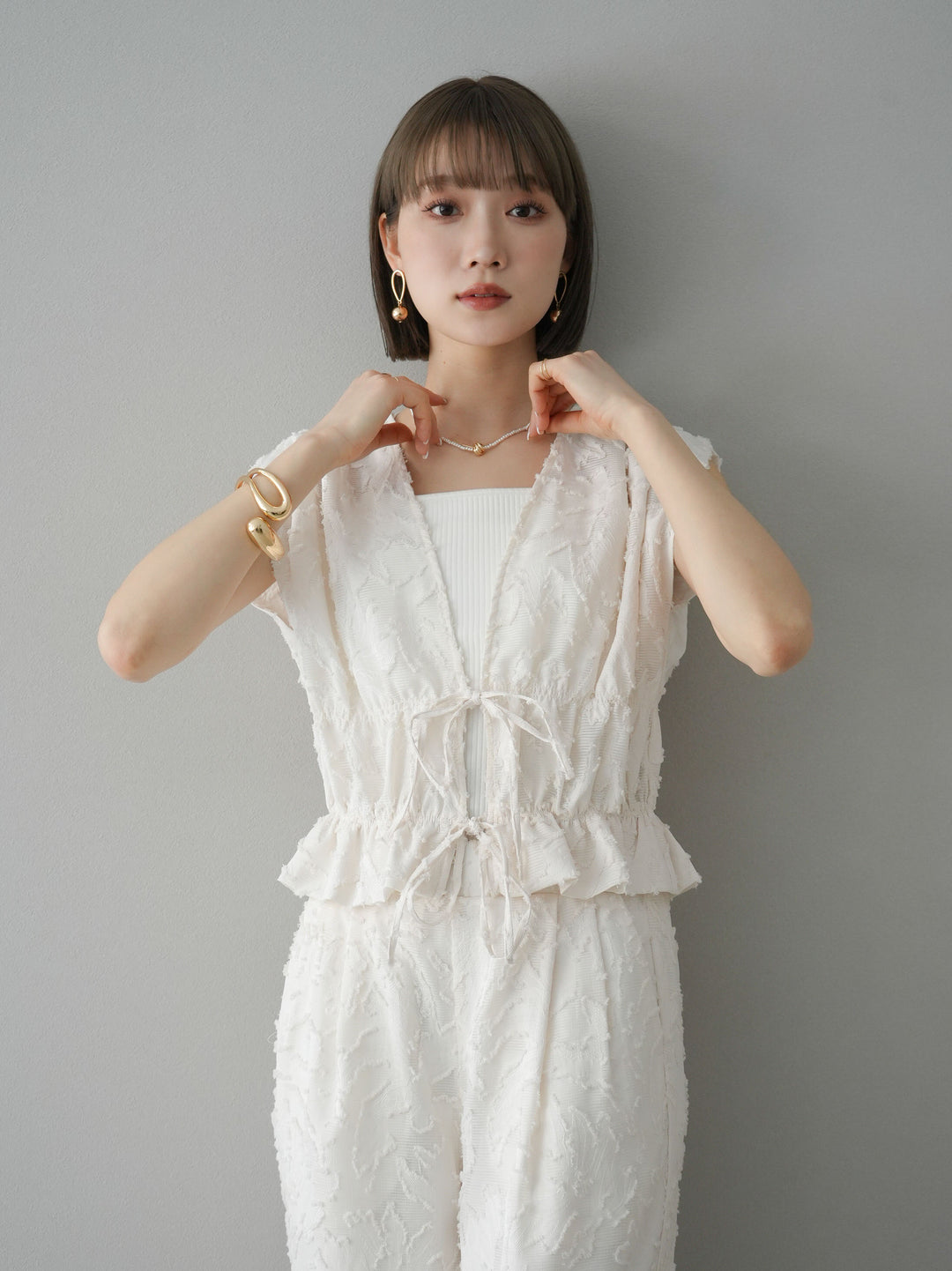 [予約]シアージャガードシャーリングブラウス/アイボリー