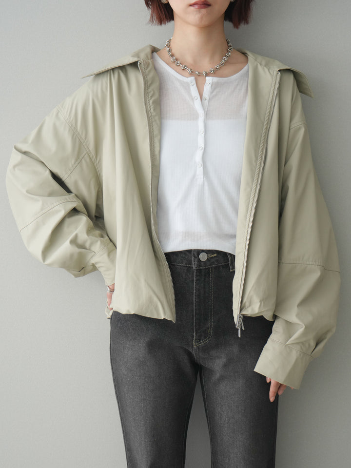 [予約]ウォッシャブルフェイクレザーバルーンジャケット/ecru
