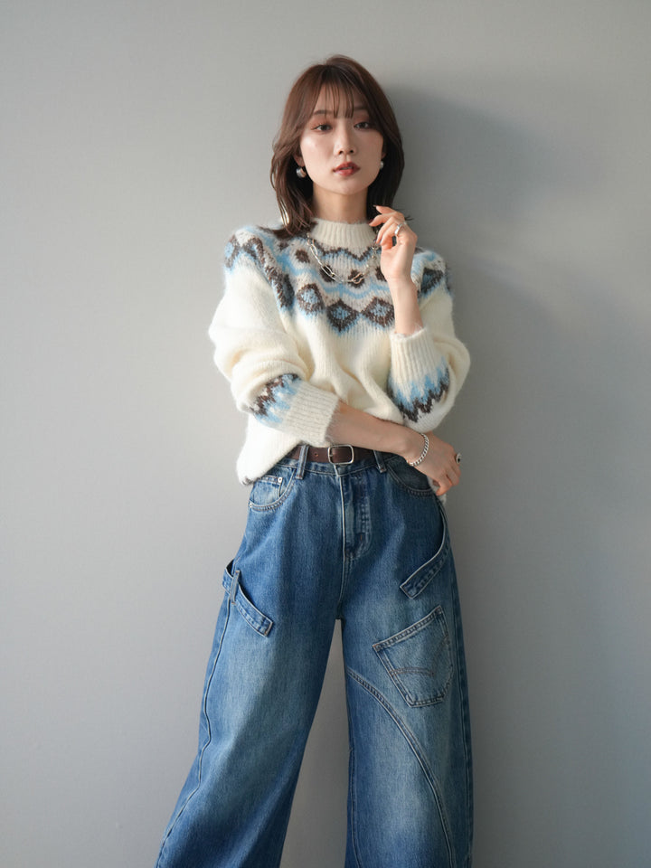 [SET]ソフトタッチ求心柄ニットプルオーバー+ソフトタッチ求心柄ニットプルオーバー(2set)