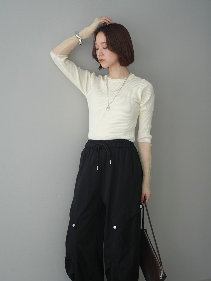 [SET]リブラメシアー切替リブニットトップス+リブラメシアー切替リブニットトップス(2set)