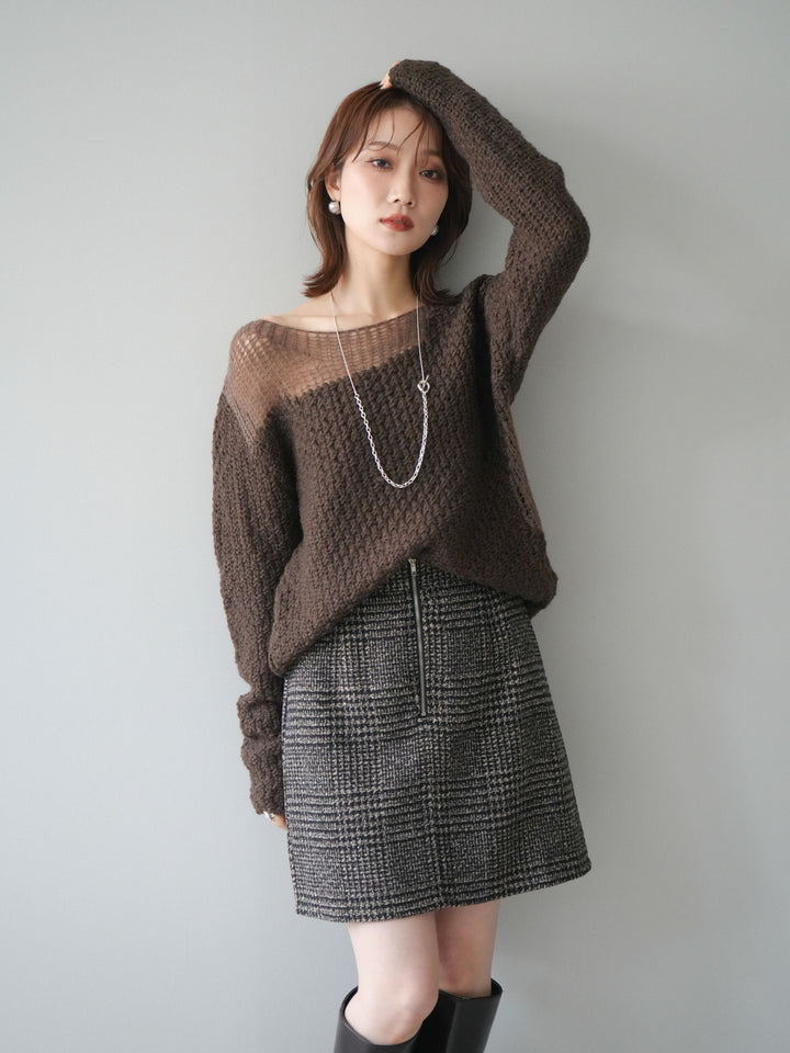 [予約]ダメージデザインニットプルオーバー/brown