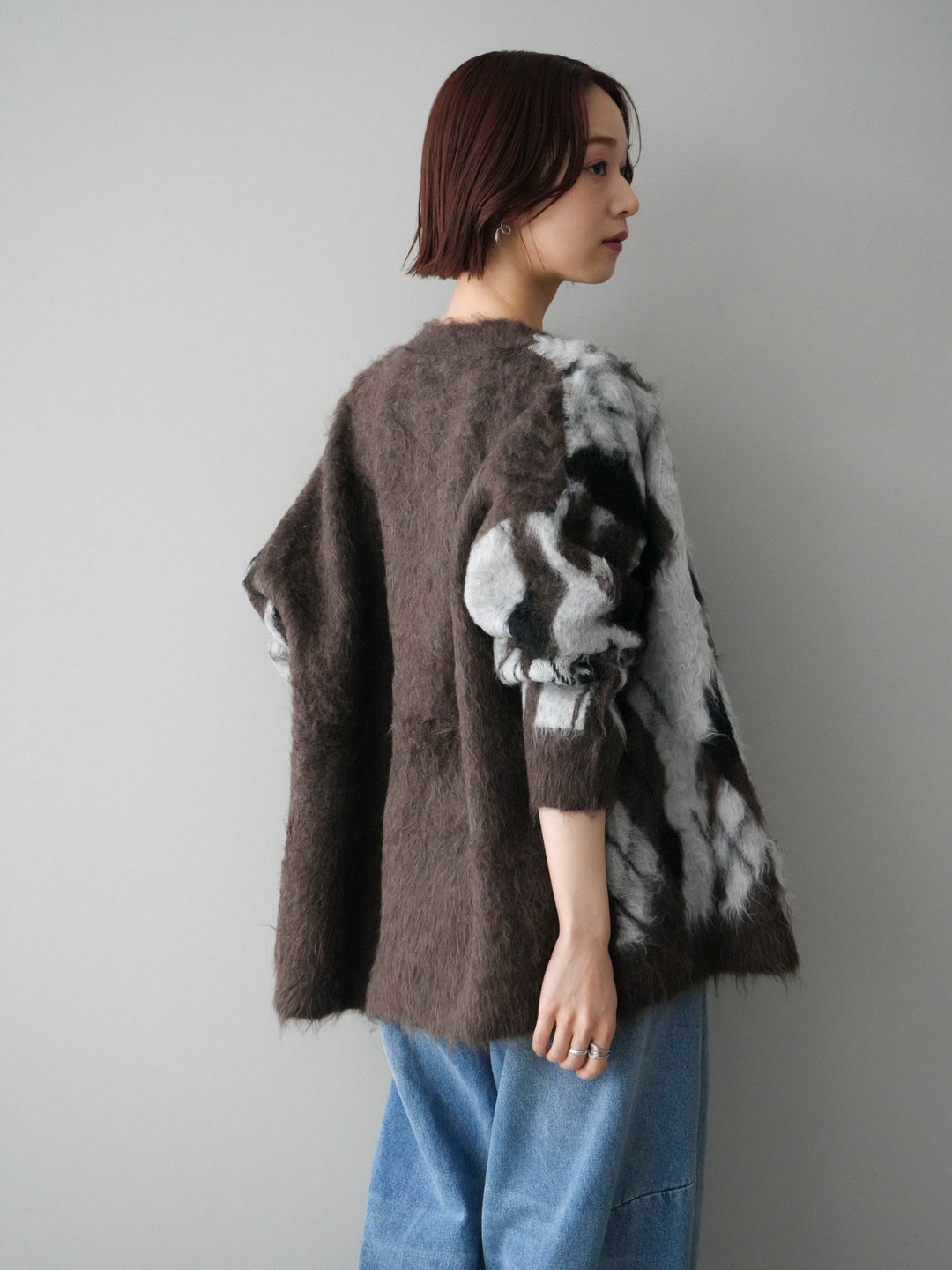 [予約]アーガイル柄シャギーニットカーディガン/brown