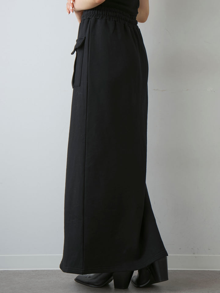 [予約]フロントZIPポケットデザインスウェットスカート/black