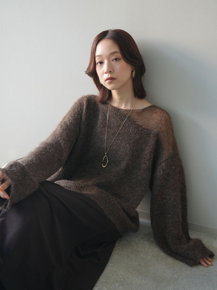 [SET]透かしデザインニットプルオーバー+ベルベットナロースカート(2set)