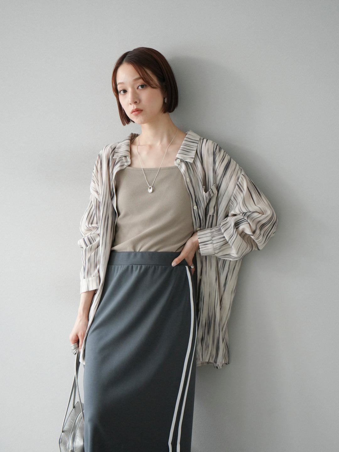 [予約]マルチWAYニュアンス柄オーバーシャツ/ベージュ