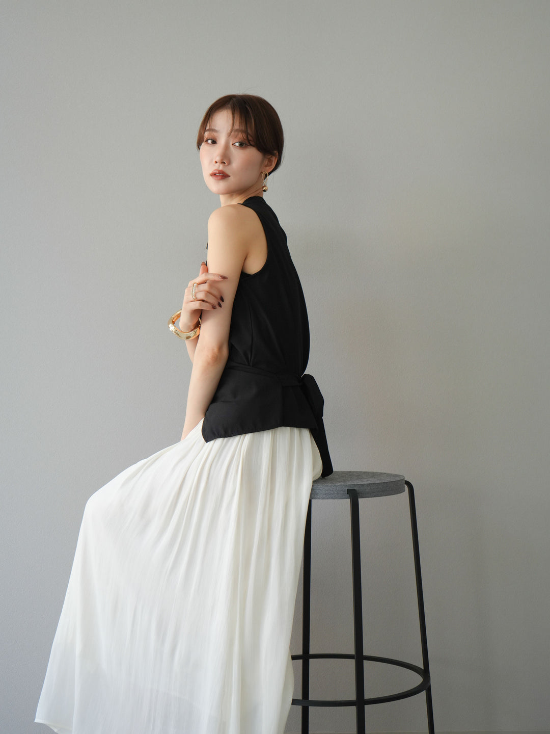 [SET]ノースリーブトップス＆シャイニーフレアスカートSET UP/(2set)