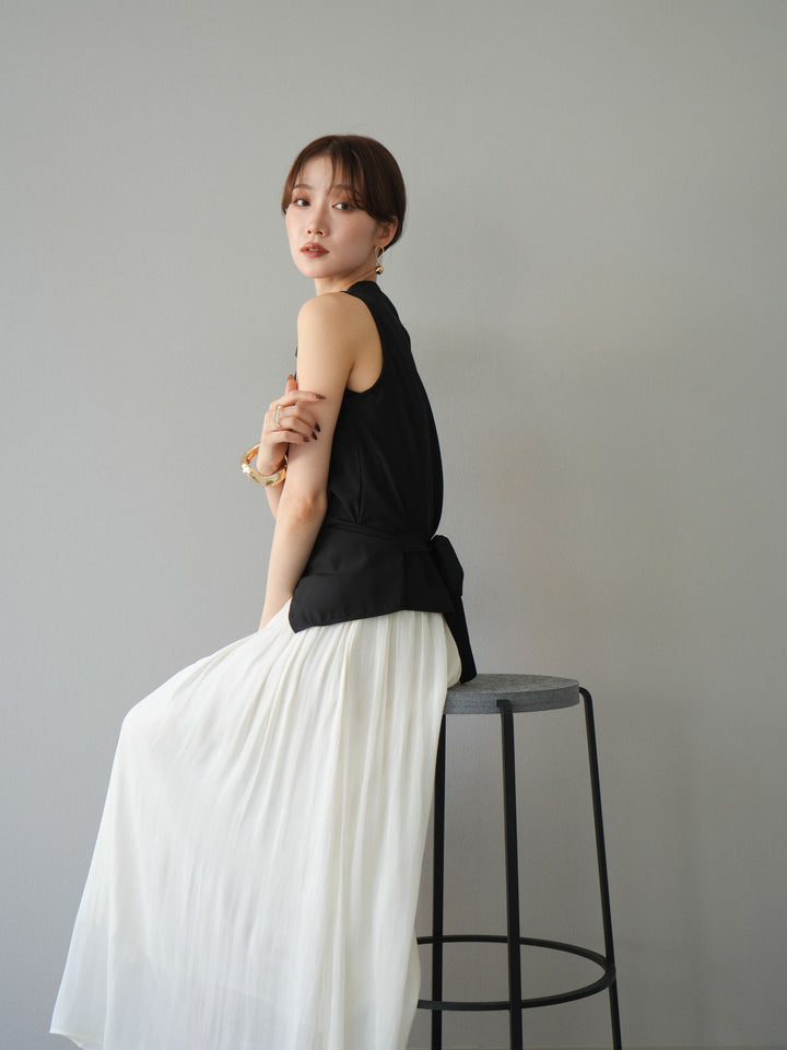 [SET]ノースリーブトップス＆シャイニーフレアスカートSET UP/(2set)