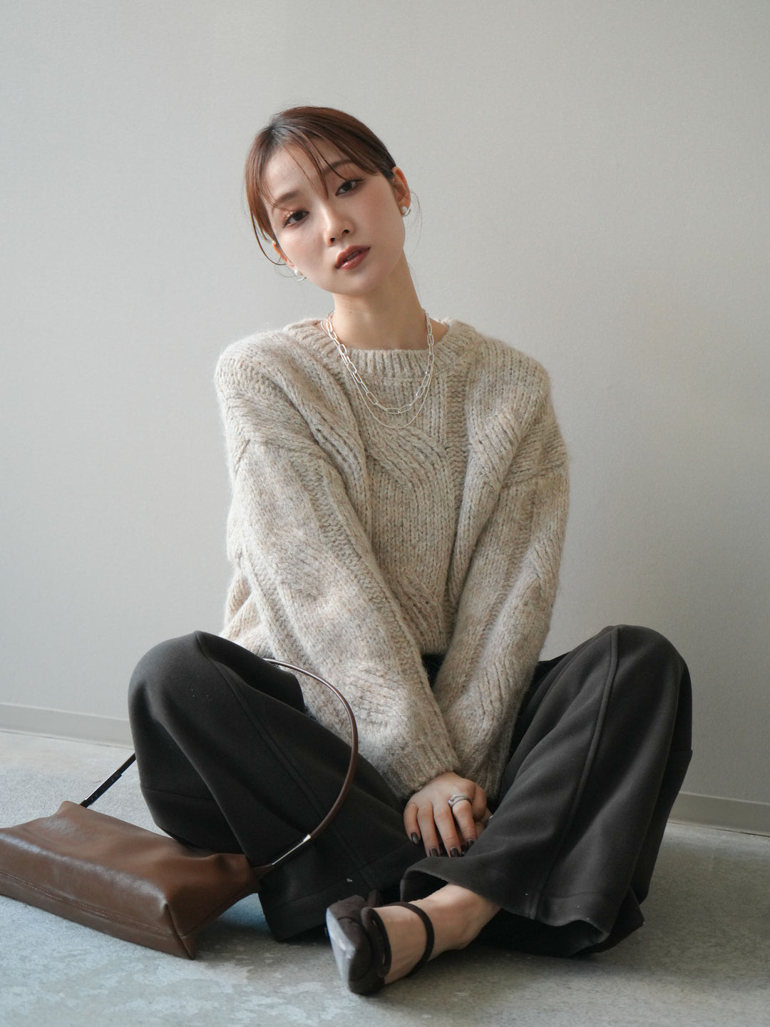 [予約]ワイドケーブルミックスニットプルオーバー/ivory