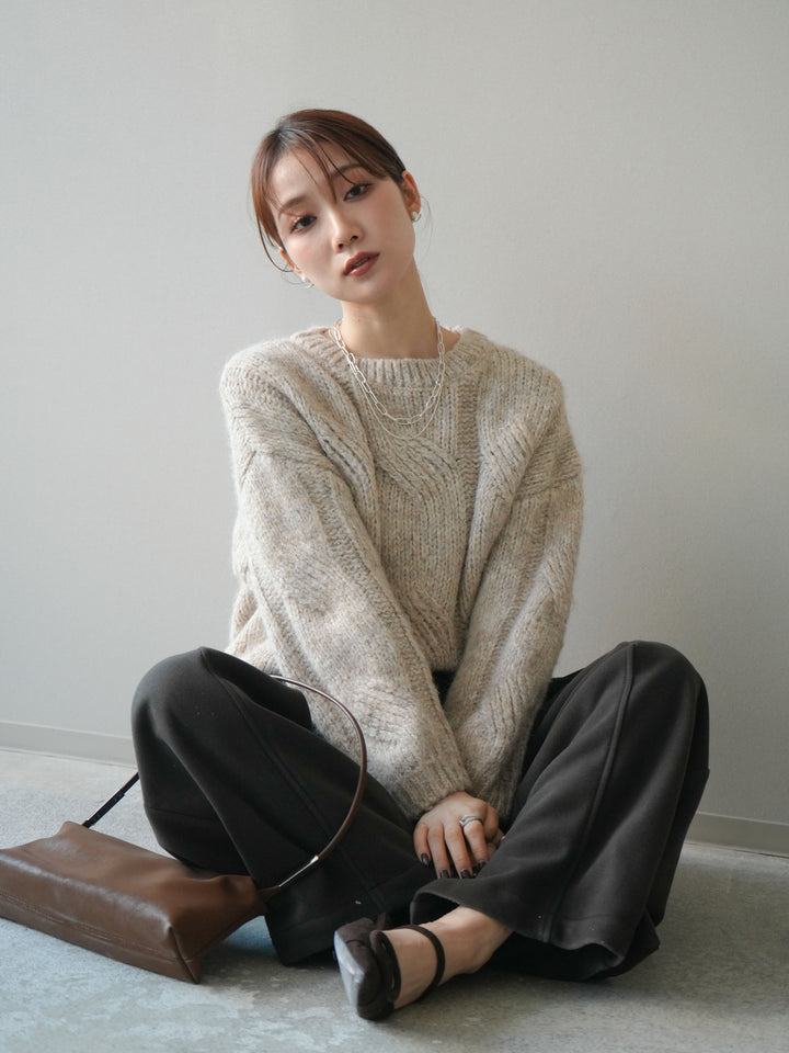 [予約]ワイドケーブルミックスニットプルオーバー/ivory