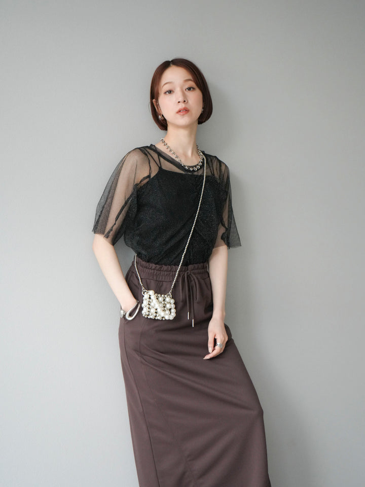 [SET]ラメチュールシャーリングプルオーバー+スウェットロングスカート(2set)