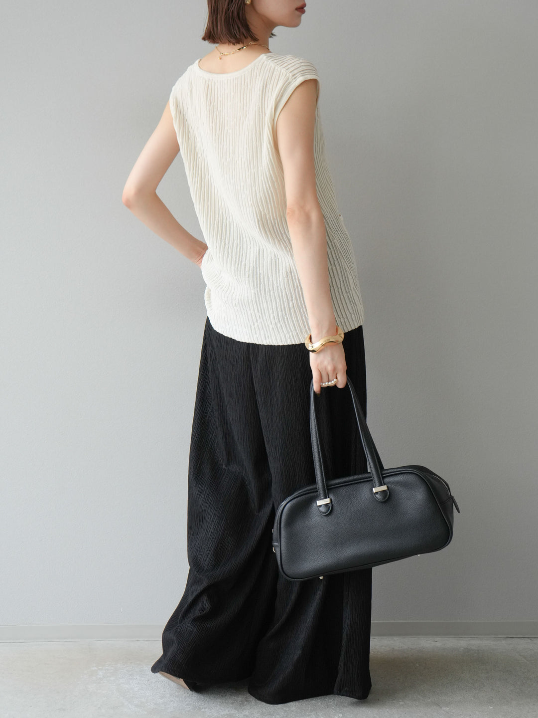 [SET] 波浪夏季針織背心+柳葉寬腿褲（2件套）