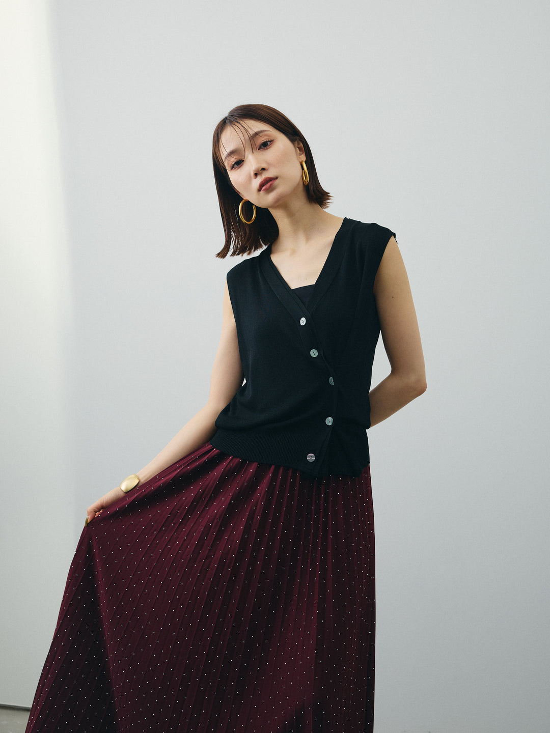 [予約]クールタッチ2WAYデザインニットベスト/ブラック