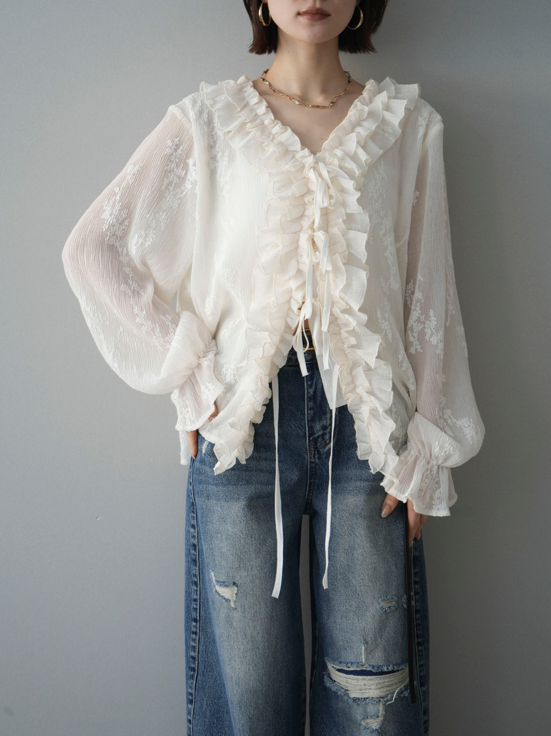 [予約]楊柳ラッフルフリルカーディガン/ivory