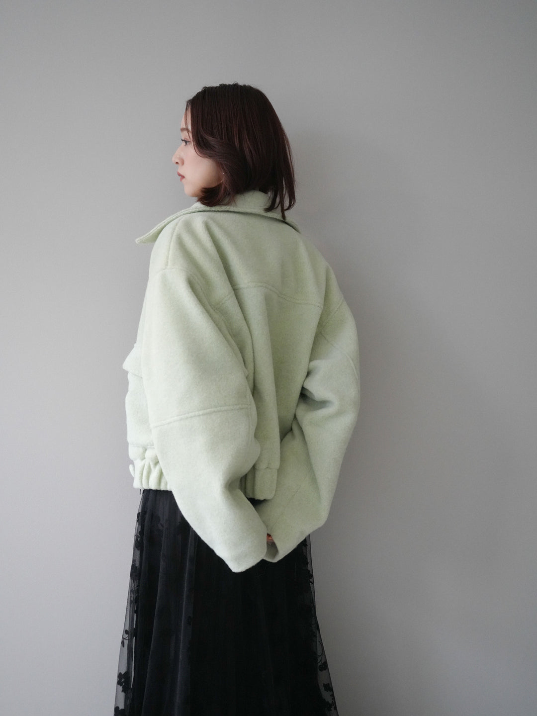 [SET]ウールライクフライトジャケット+フラワーフロッキーチュールプリーツスカート(2set)