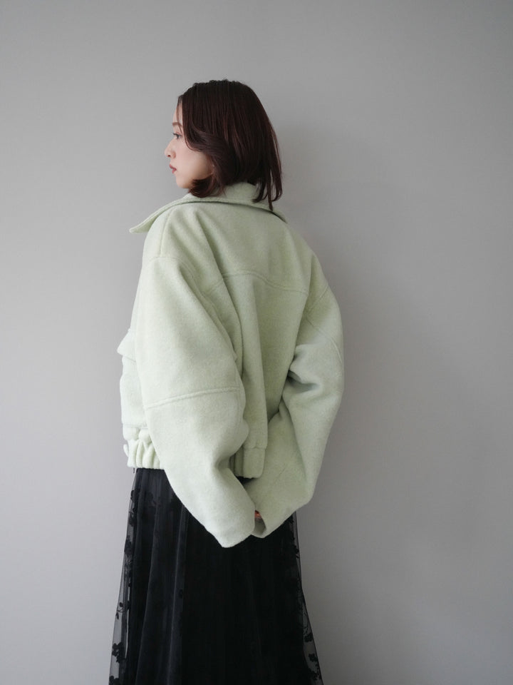 [SET]ウールライクフライトジャケット+フラワーフロッキーチュールプリーツスカート(2set)