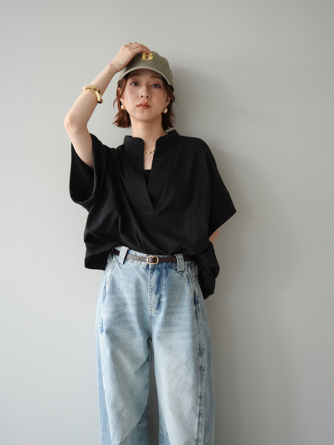 【預購】Skipper 寬袖短袖上衣 / 黑色