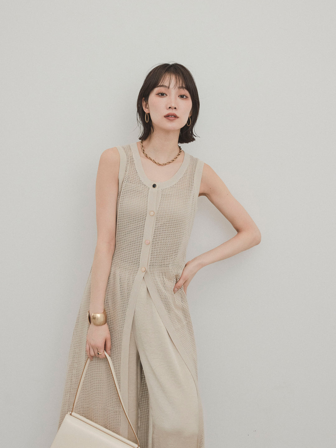 [套裝] 什錦紐扣針織長背心 + 什錦紐扣針織長背心 (2套)