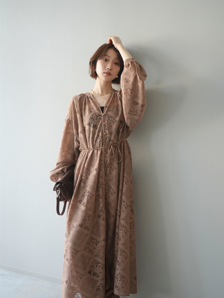 [SET]シアーレースロングガウン+シアーレースイージーパンツ(2set)