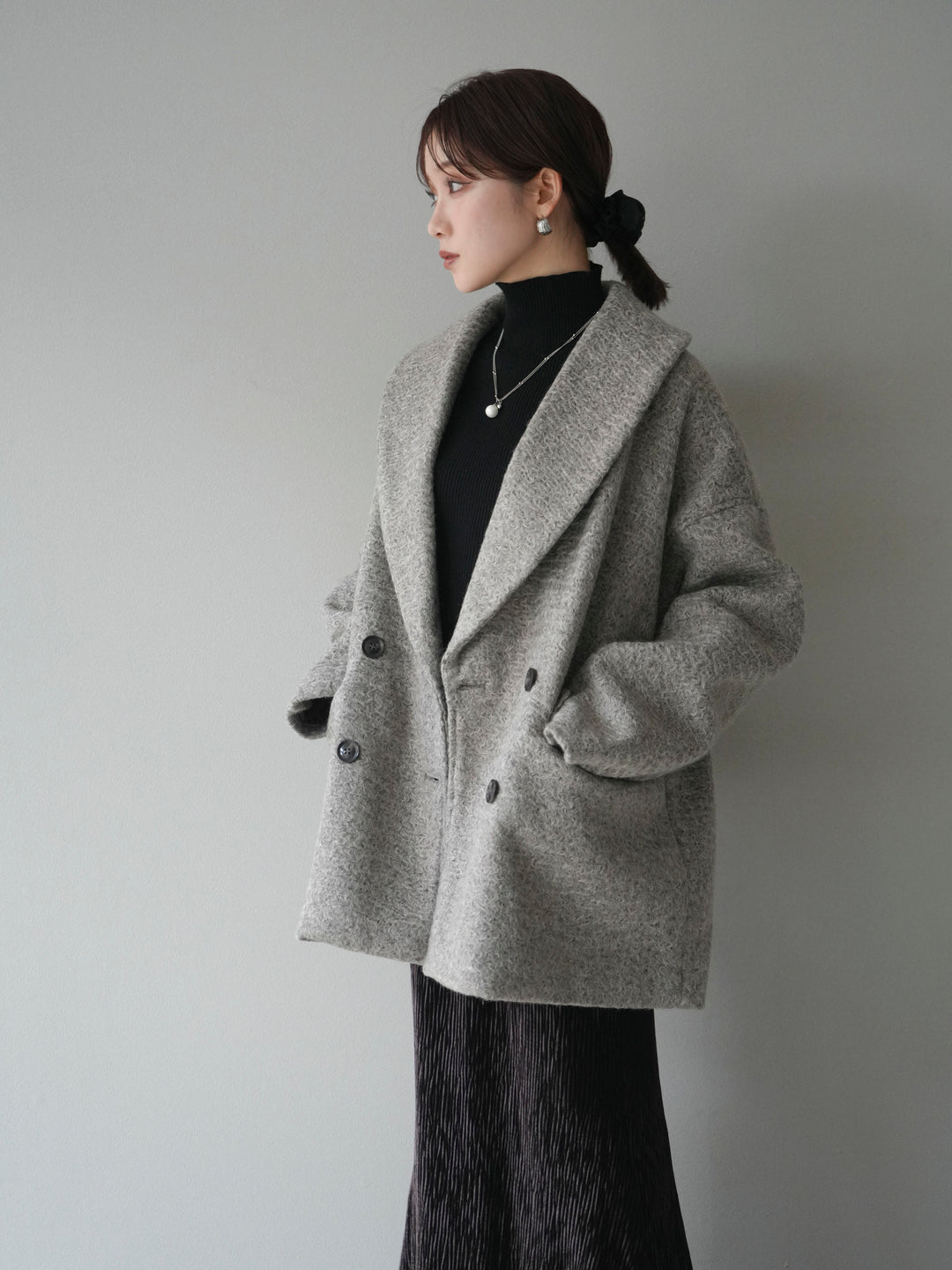 [予約]ロービング襟付きミドルコクーンコート/brown